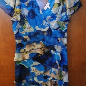 Blue and Green Floral Rufflle Dress. Mermaid Style